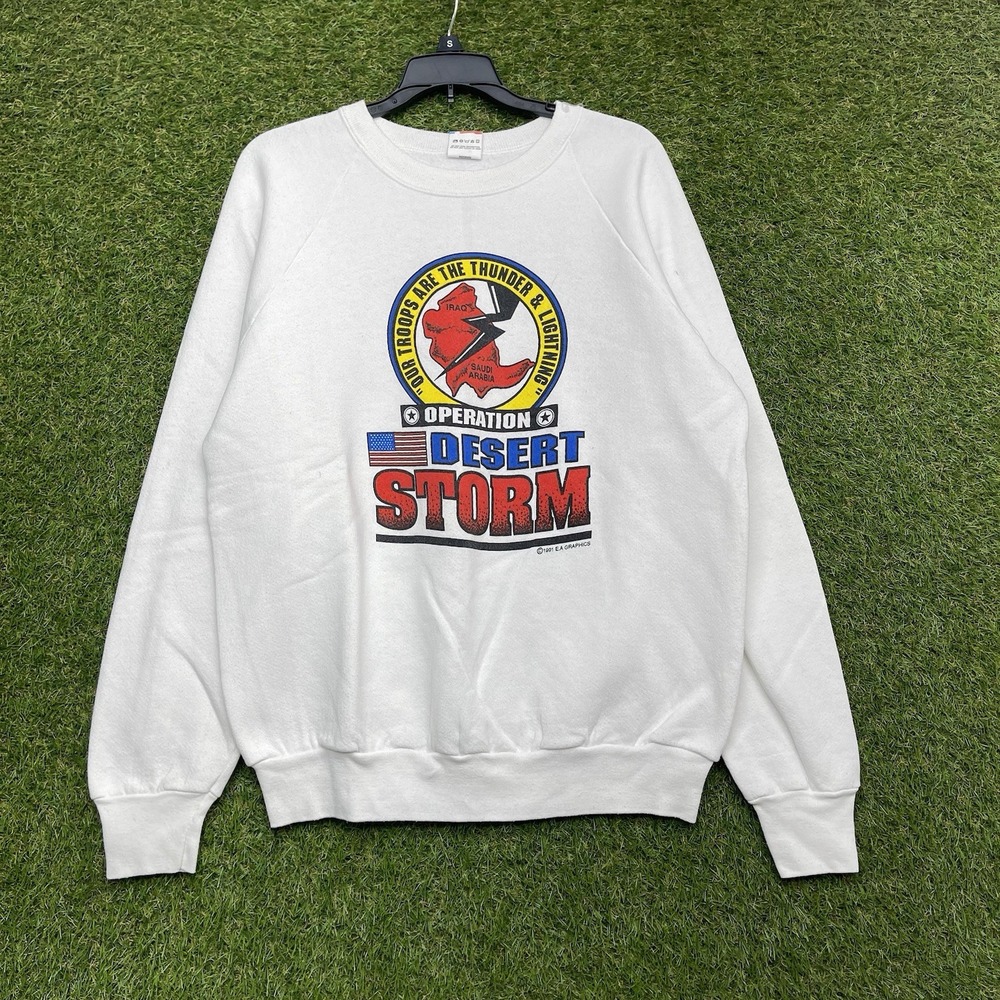 Vintage Operation Desert Storm Sweatshirt Mens Large Our Troops Are The Thunder
